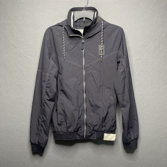 Crosshatch Mens Gray Windbreaker Jacket Double Zip & Drawstring - Picture 1 of 11